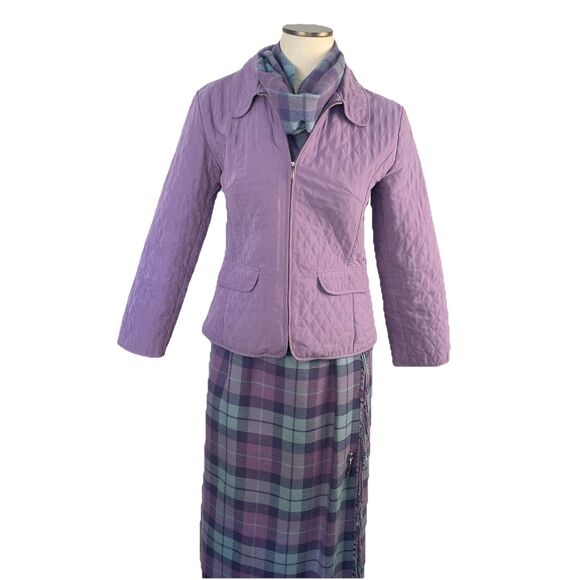 JAMES PRINGLE WEAVERS Ferguson Tartan Pleated Kilt & Scarf Buckles Wool Purple - Picture 15 of 15